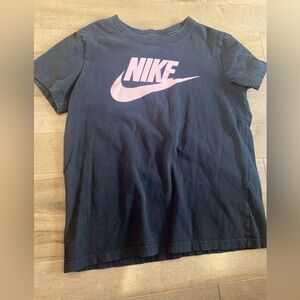 Nike Girls Black T-Shirt with Pink Icon Swoosh - Size Large, Sportswear